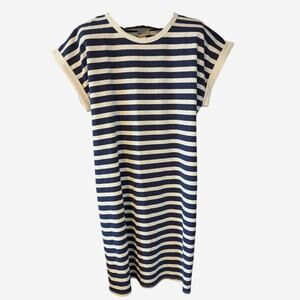 AVA & VIV XXL Navy Blue White Striped Knit Casual Short Sleeve Dress Plus NEW